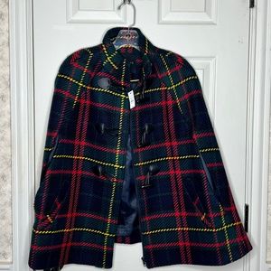 Tartan plaid wool blend lined poncho cape